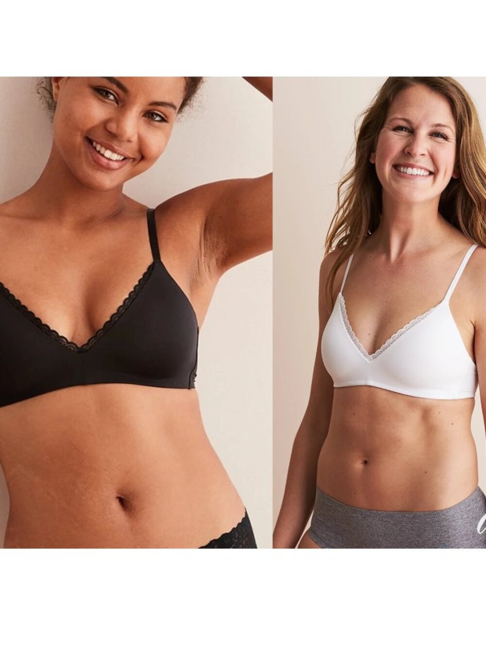 Two Lace-Trim Wireless BraletteBras - Black and White from Aerie both 32C